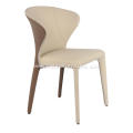 White genuine leather brown matte painted feet chairs